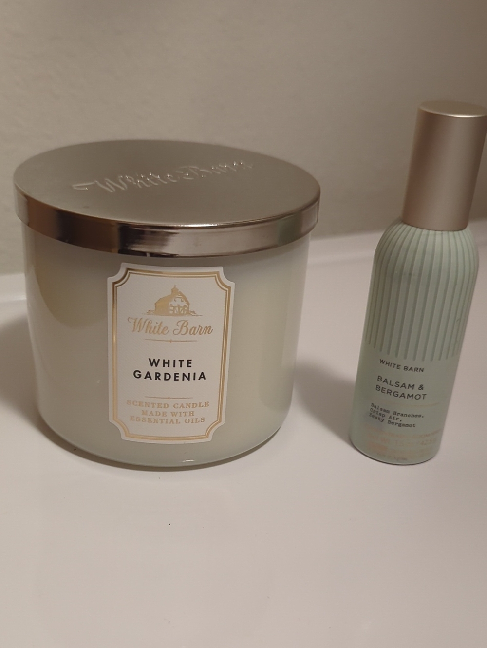 White Barn White Gardenia Candle with Silver Lid & Balsam Bergamot Room Spray